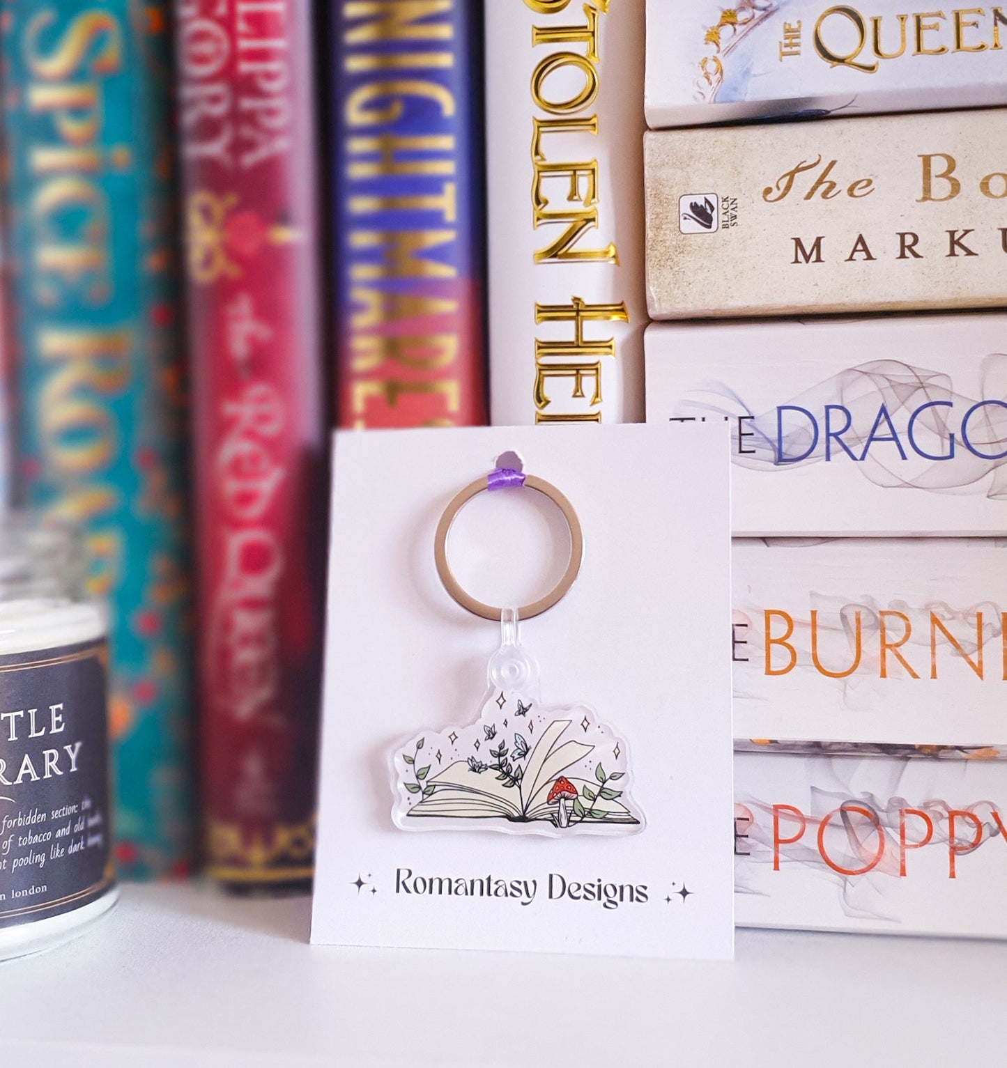 Books and butterflies cottagecore keychain