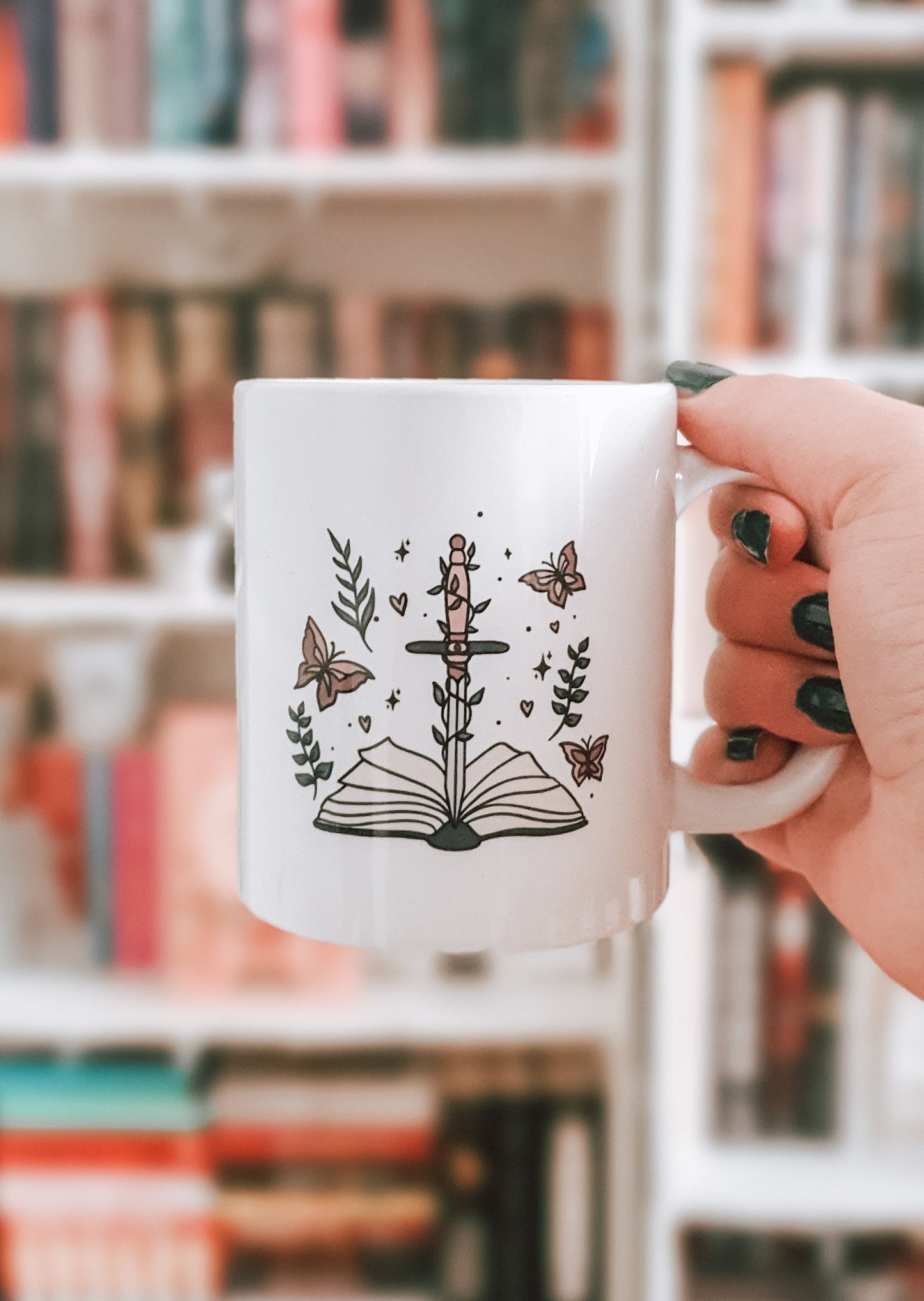 book sword and butterflies 11oz coffee mug