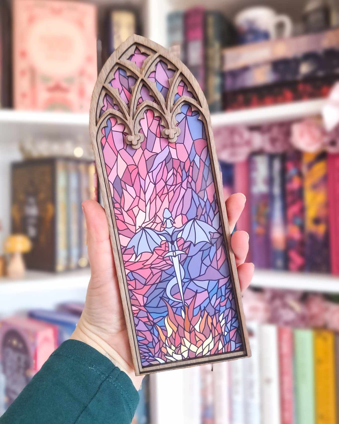 PRE-ORDER stained glass style dragon wooden book nook