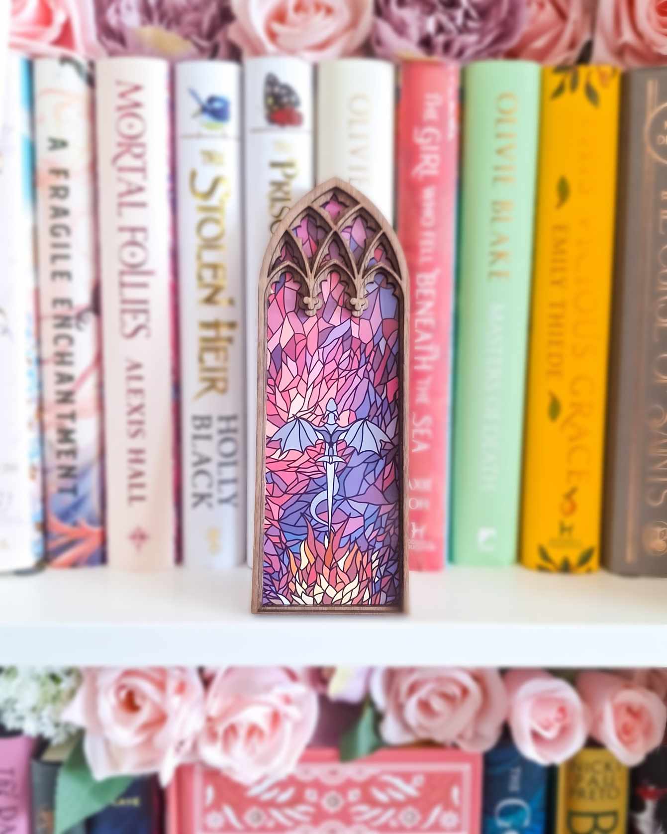 PRE-ORDER stained glass style dragon wooden book nook
