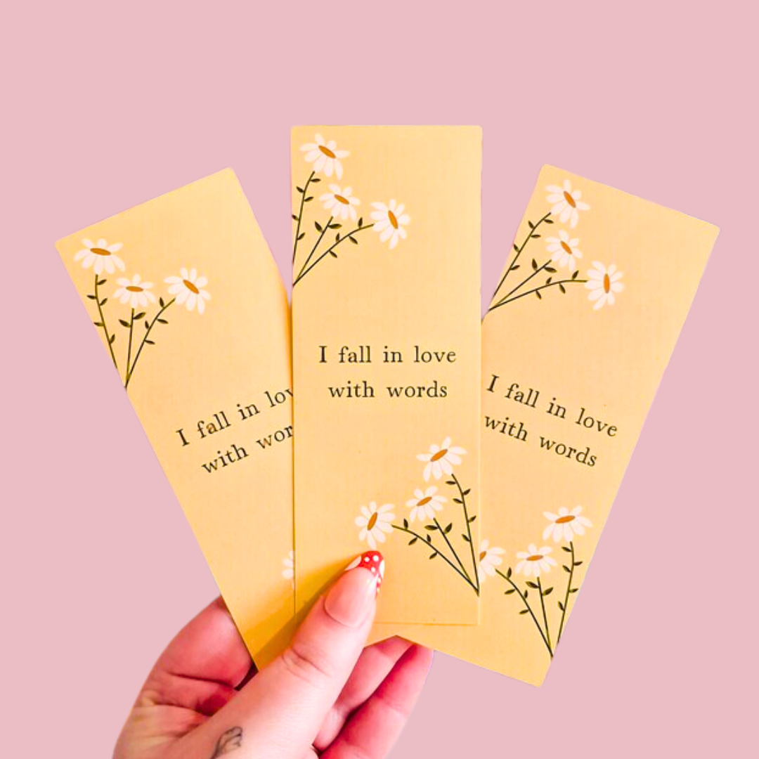 I fall in love with words floral yellow double sided bookmark
