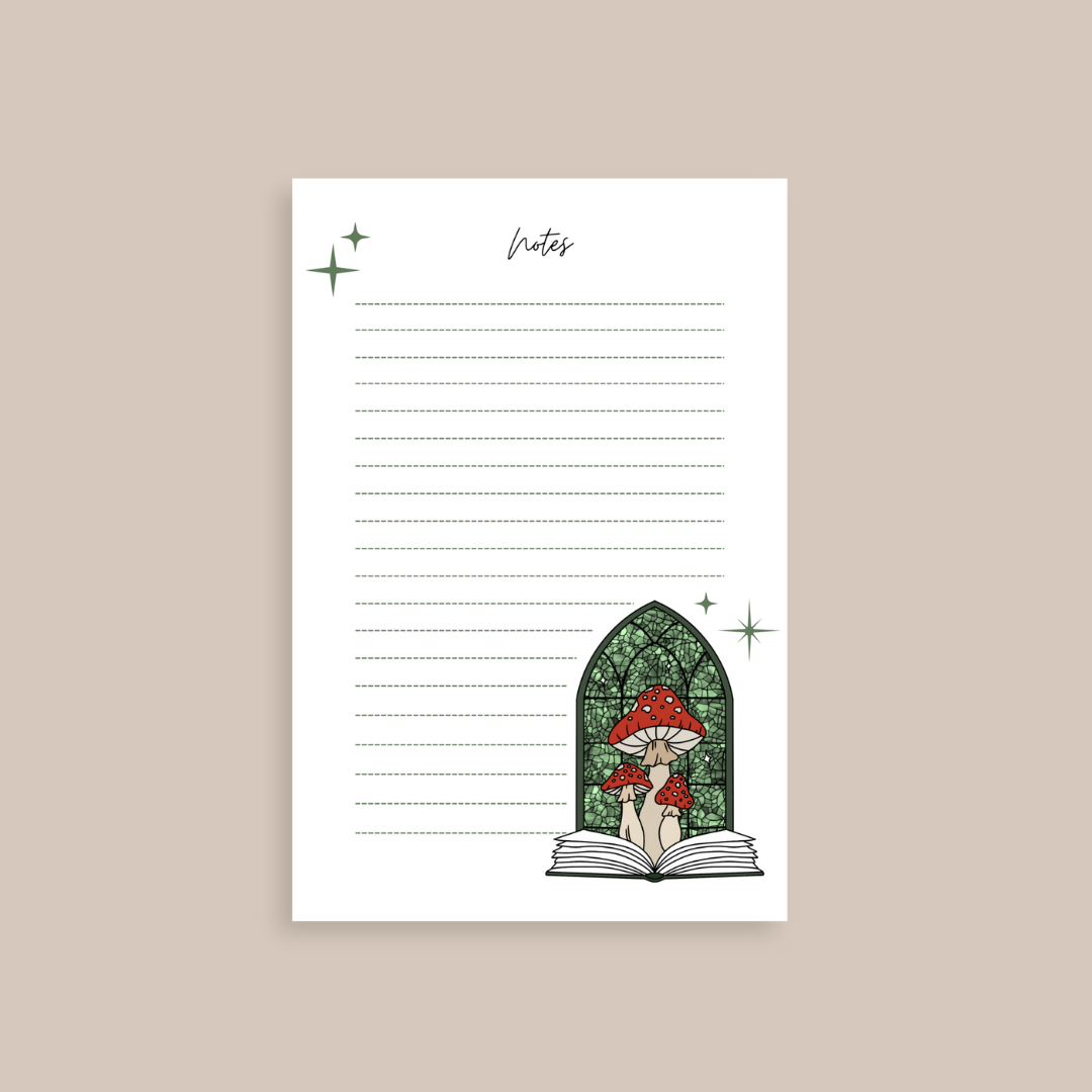 PRE-ORDER stained-glass style mushrooms notepad