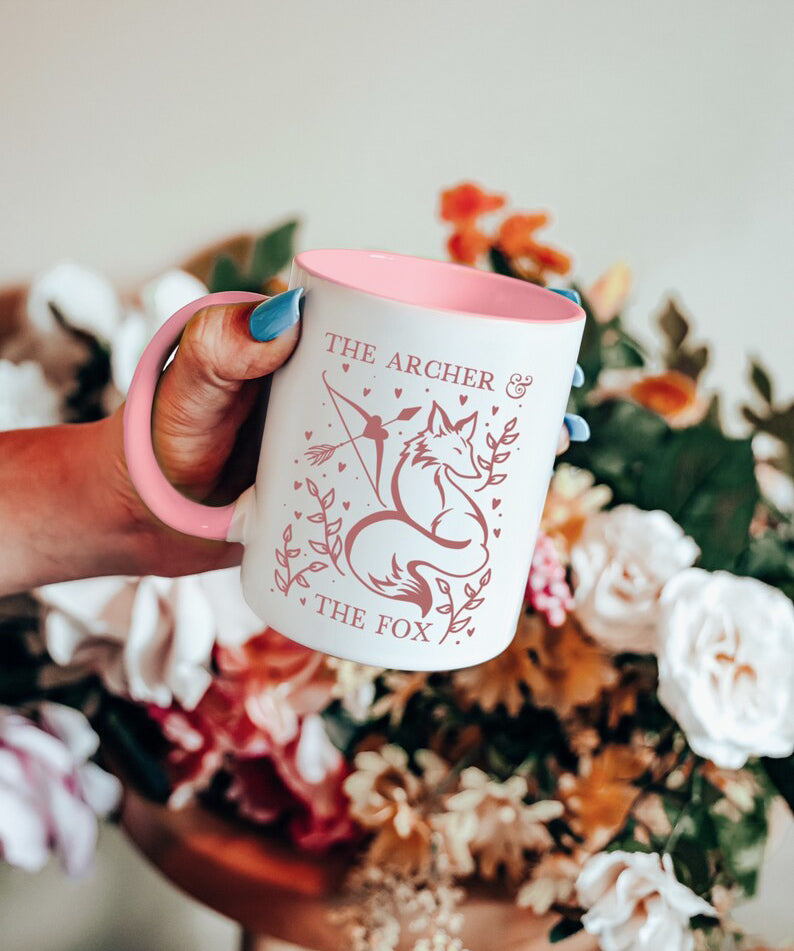 The archer and the fox pink 11oz ceramic coffee handle mug