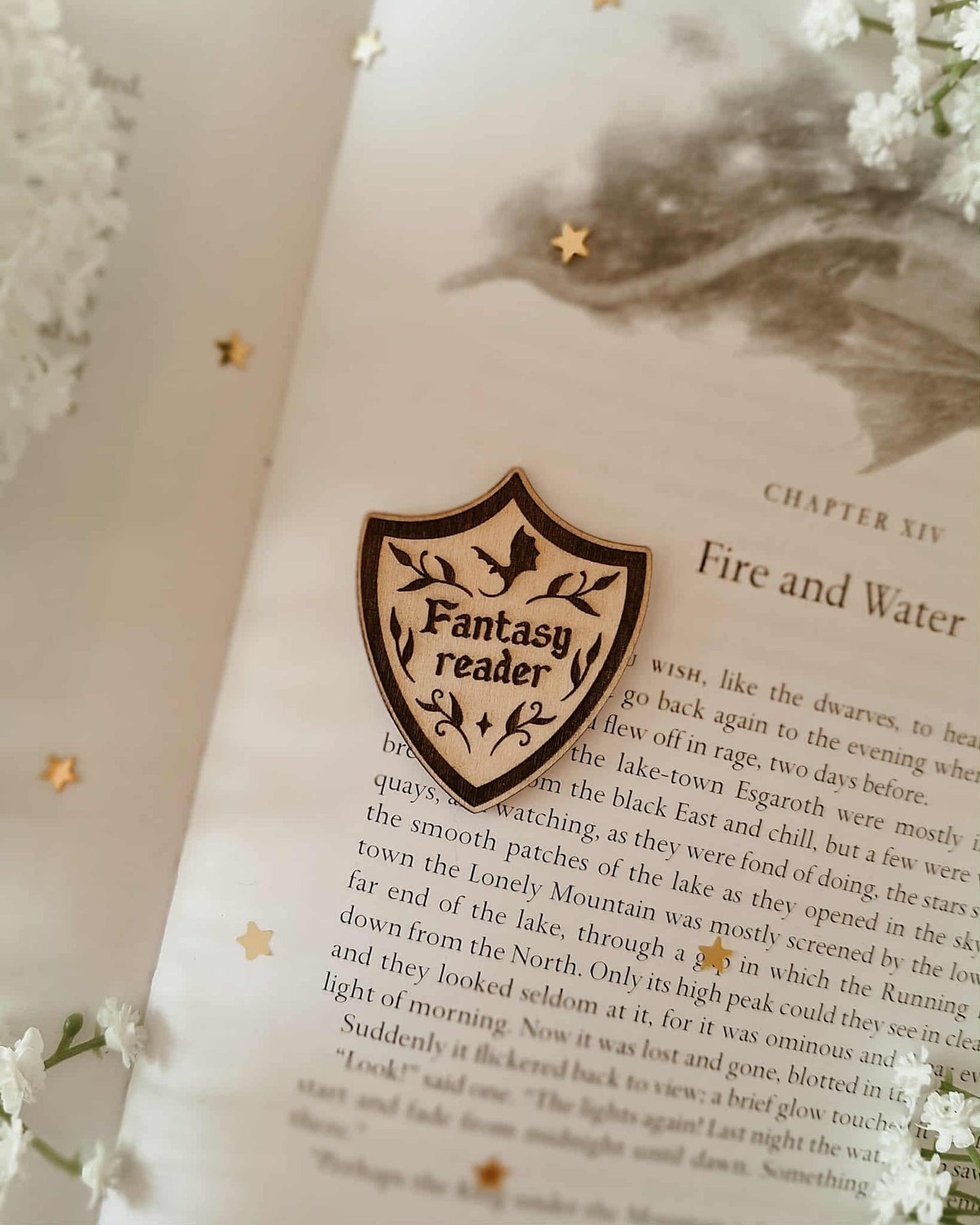 Bookish shields wooden engraved pins