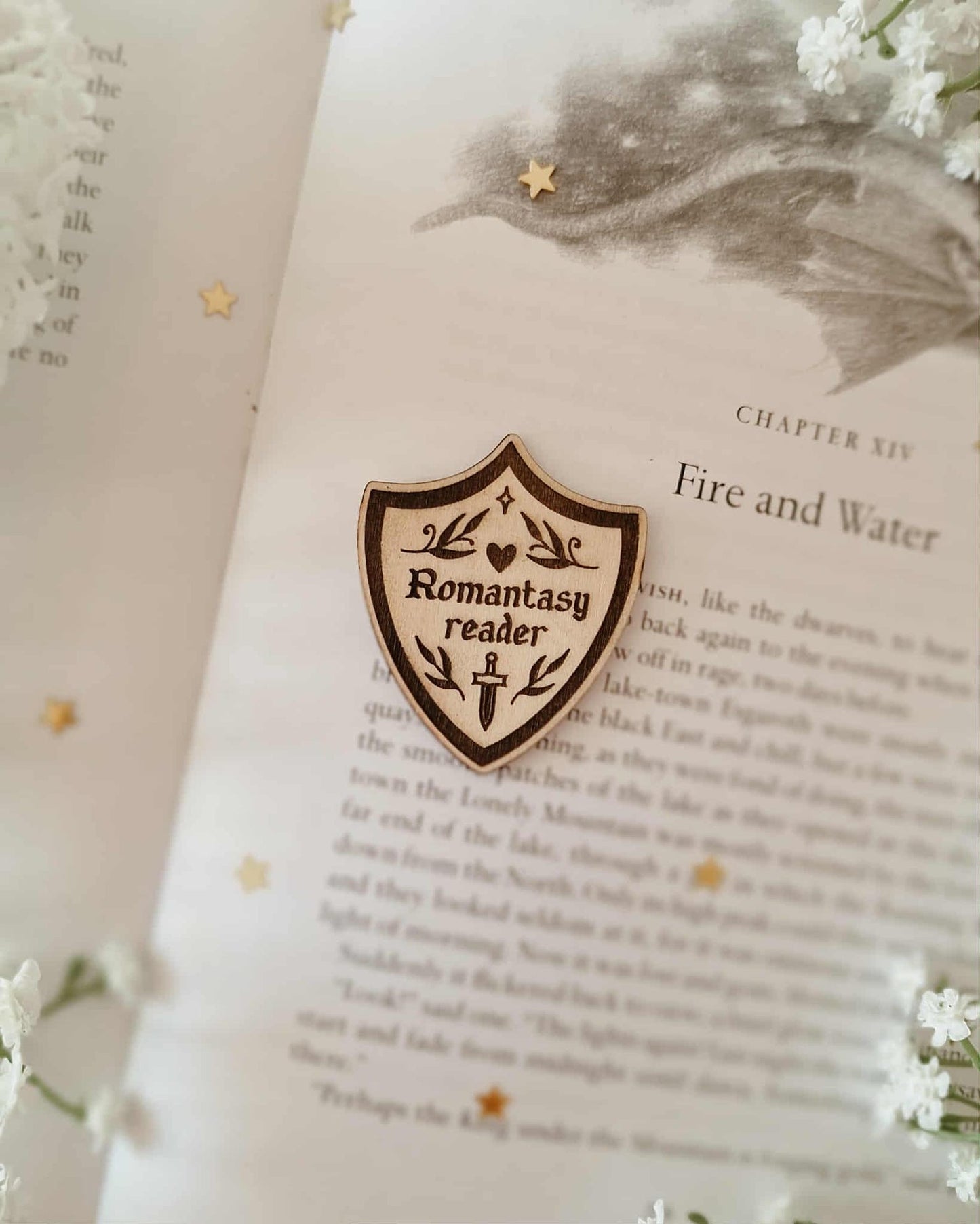 Bookish shields wooden engraved pins