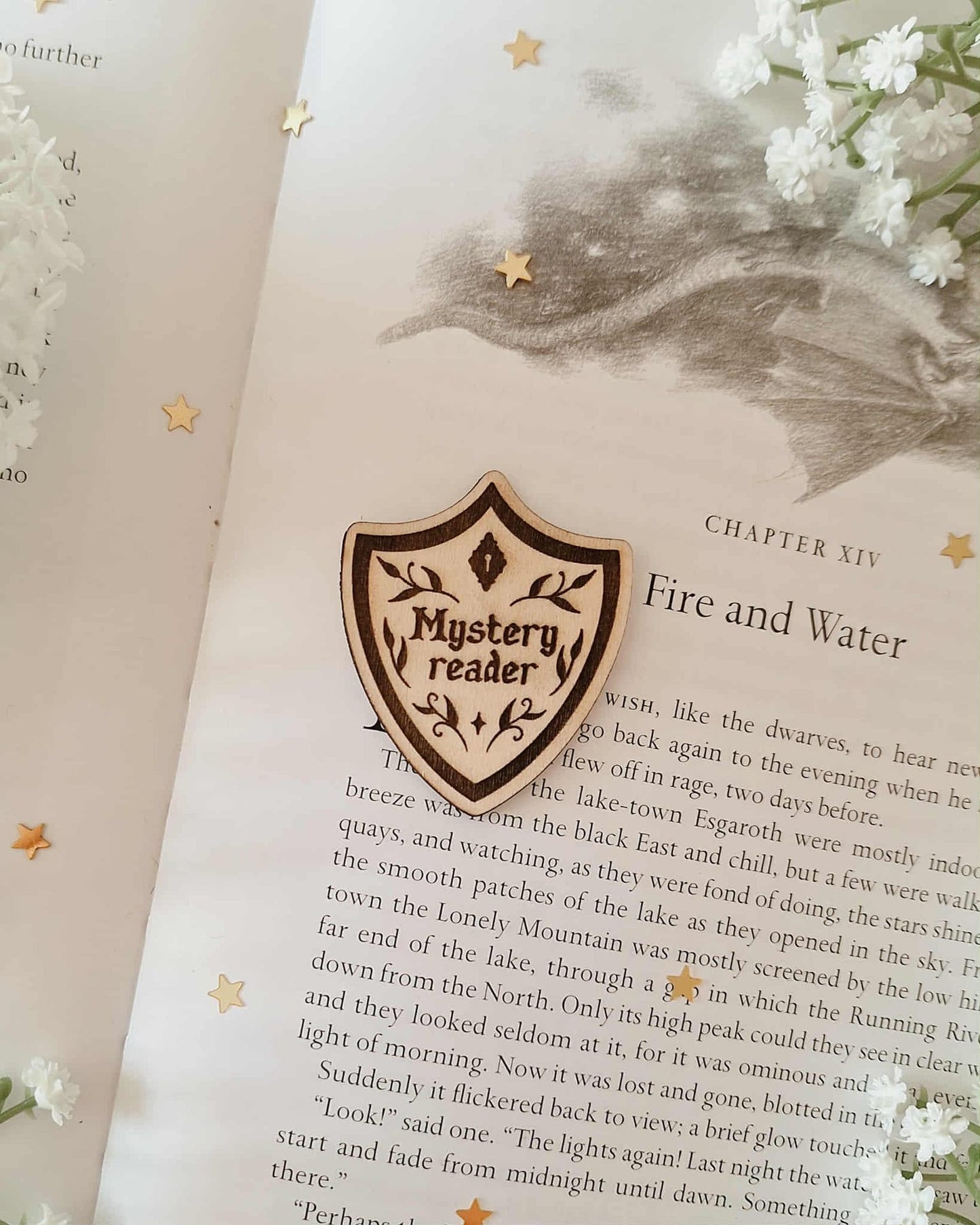 Bookish shields wooden engraved pins