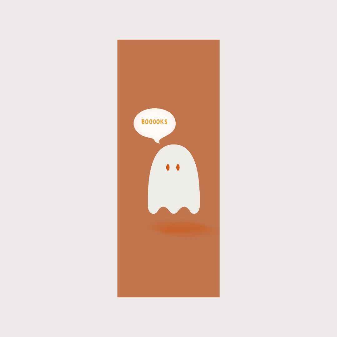 Ghost boooks orange double sided bookmark