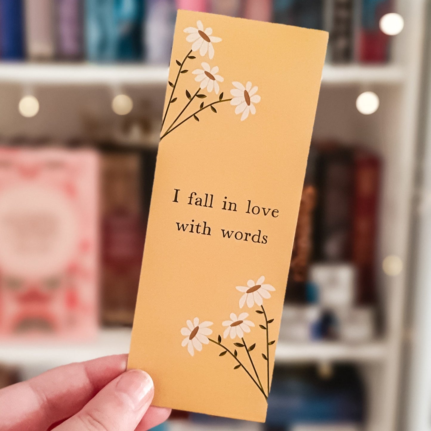 I fall in love with words floral yellow double sided bookmark