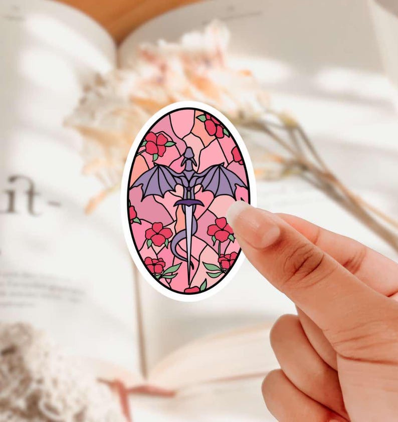 Dragon and sword stained-glass style sticker