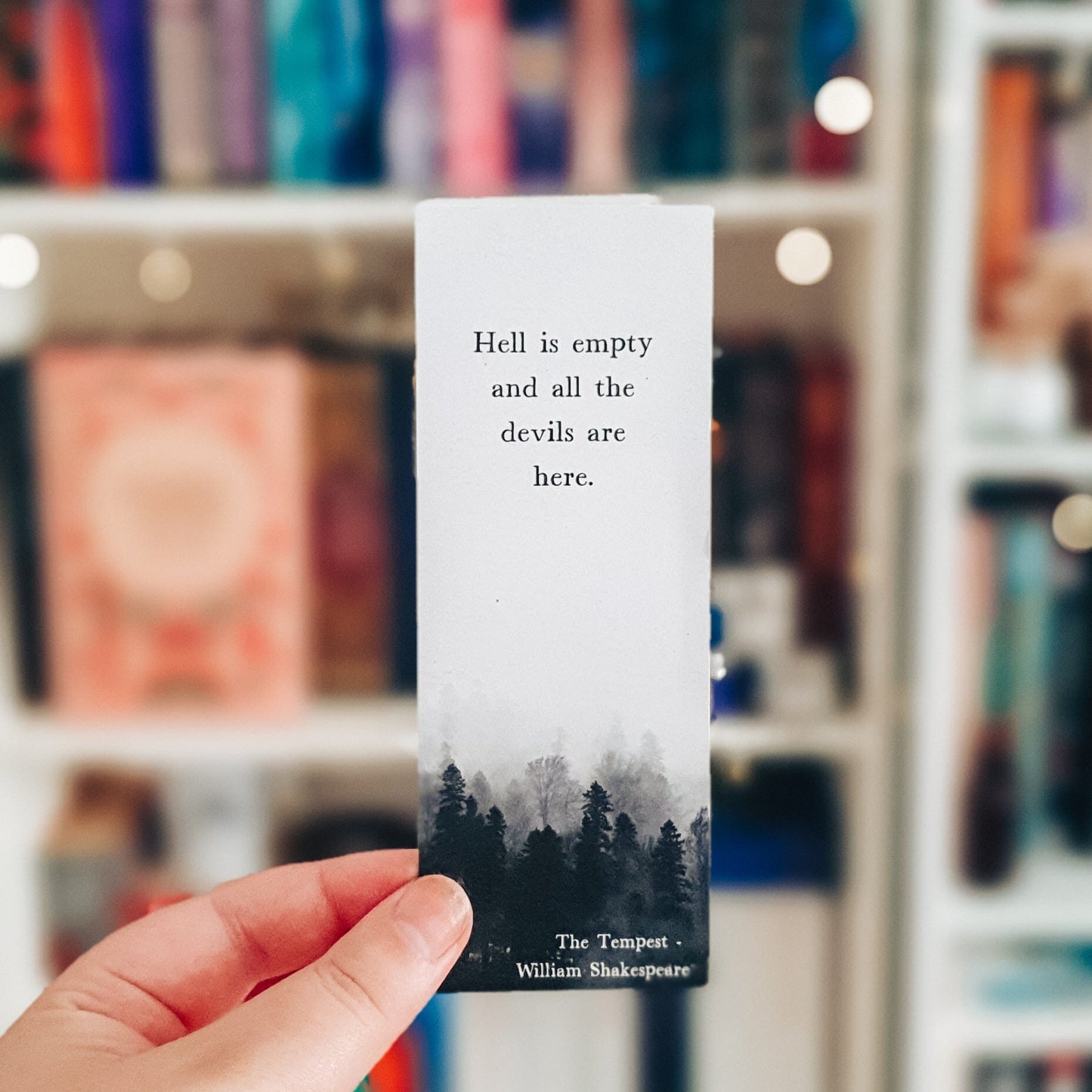 Watercolor forest bookmark with Shakespeare quote