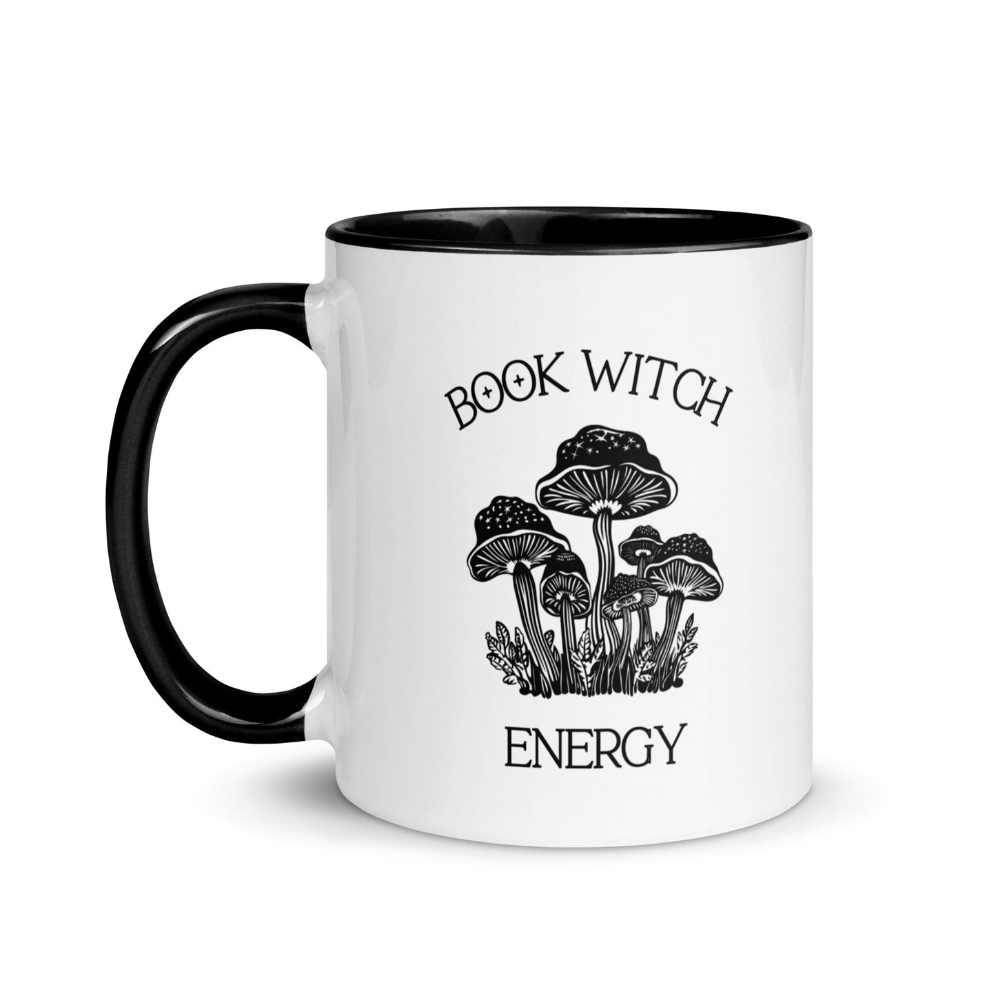 Book witch energy 11oz coffee mug with mushroom design and black handle