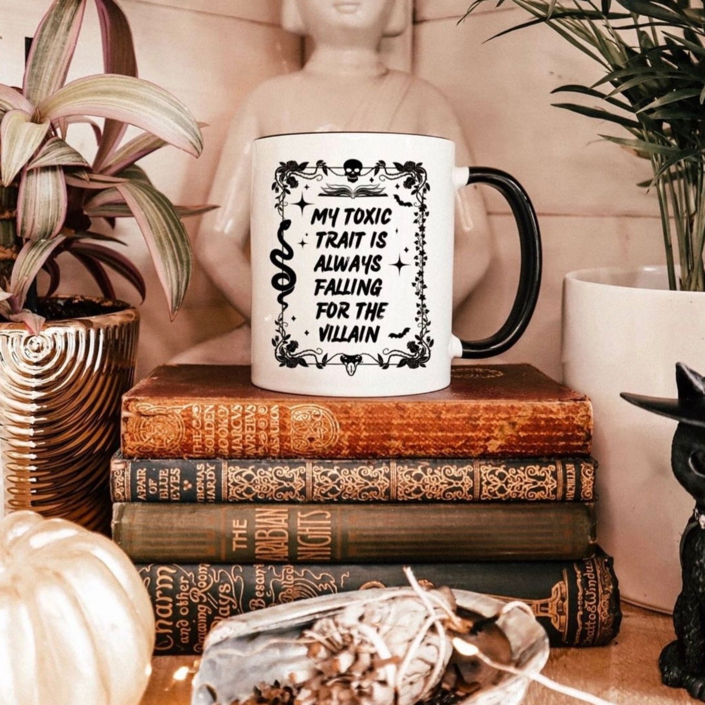 Falling for the villain ceramic mug with black handle