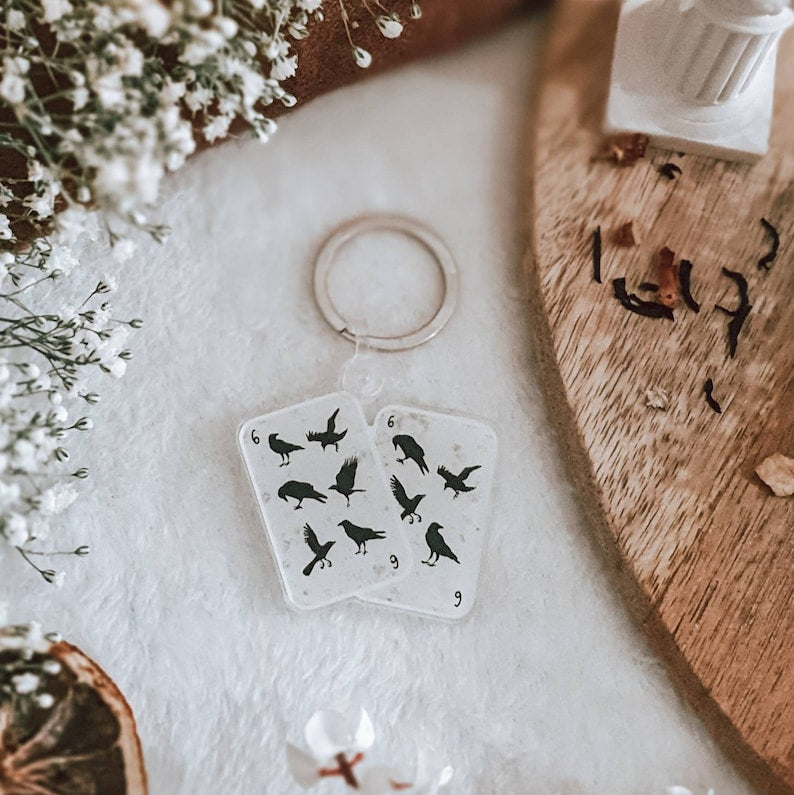 Six crows playing card keyring