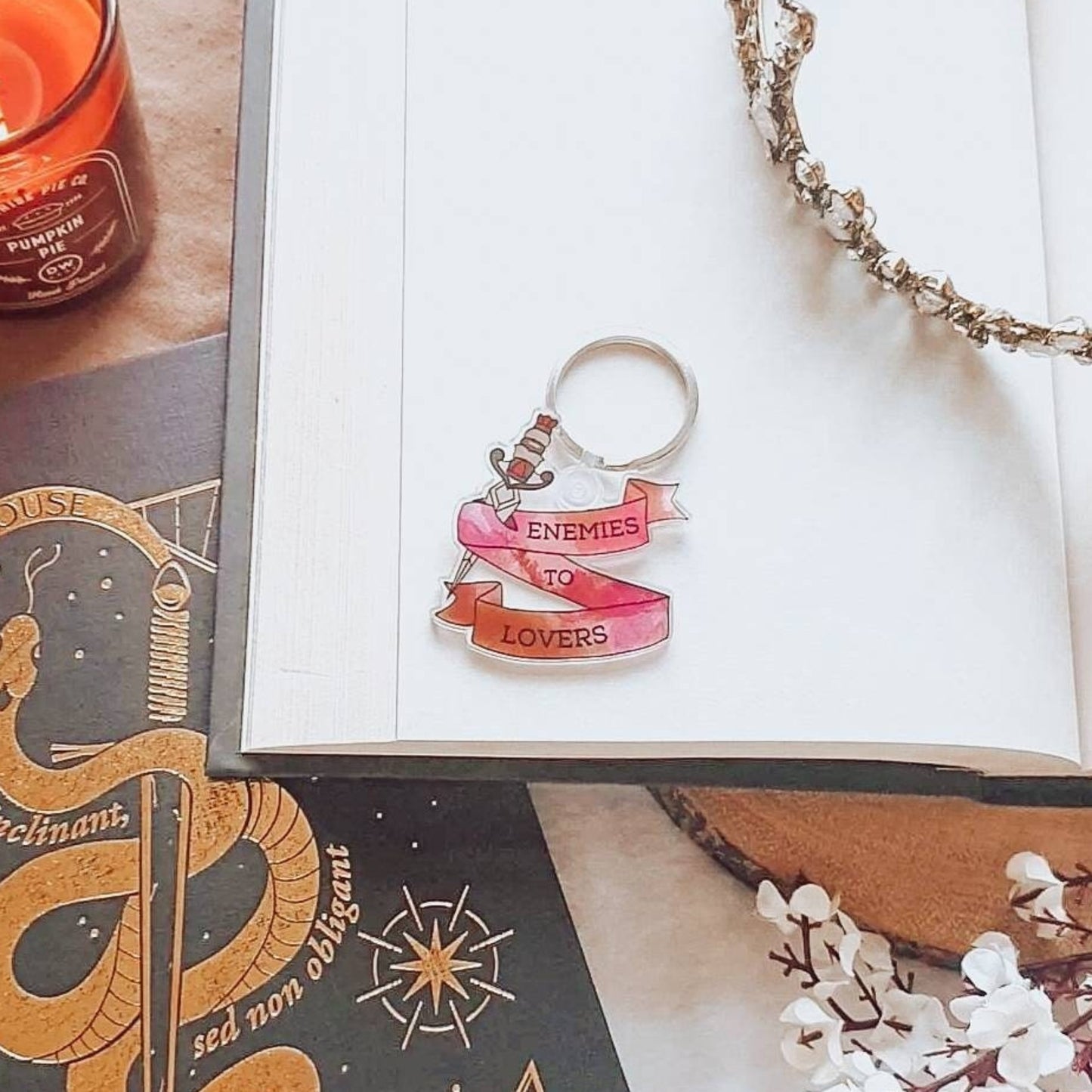 Enemies to lovers keyring, bookish keychain