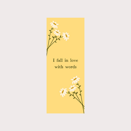 I fall in love with words floral yellow double sided bookmark