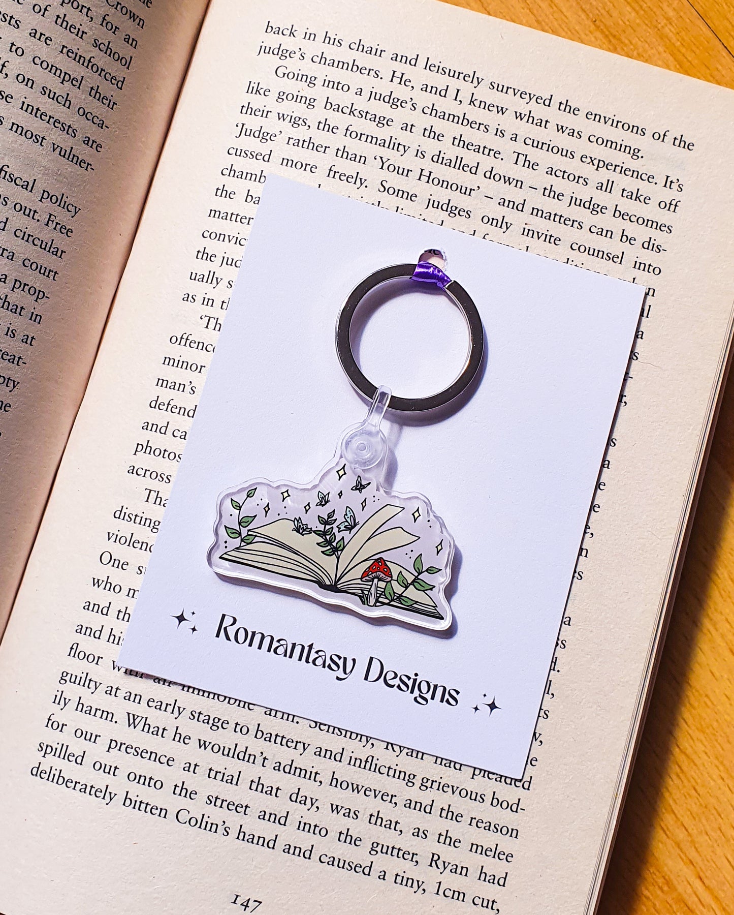 Books and butterflies cottagecore keychain