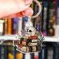 Dark academia book stack and skull keychain