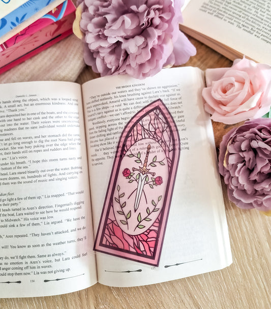 Rose and sword pink stained glass style bookmark