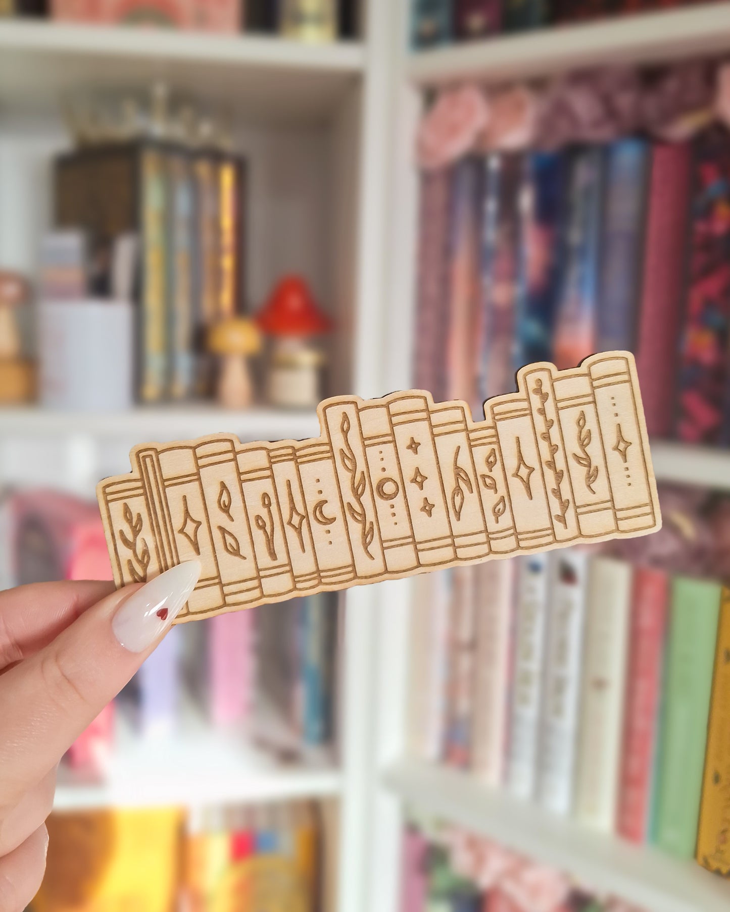 Book stack engraved wooden bookmark