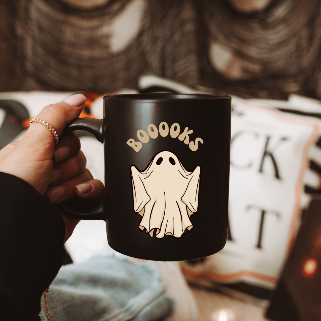 Ghost books black halloween mug 11oz coffee mug