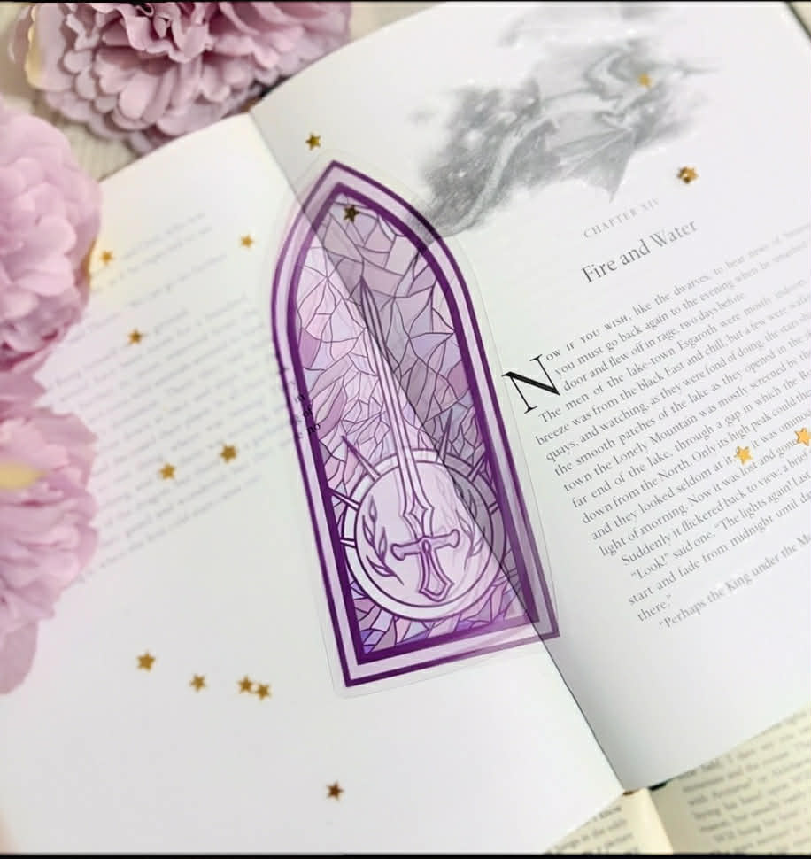 Purple sword stained glass style transparent bookmark