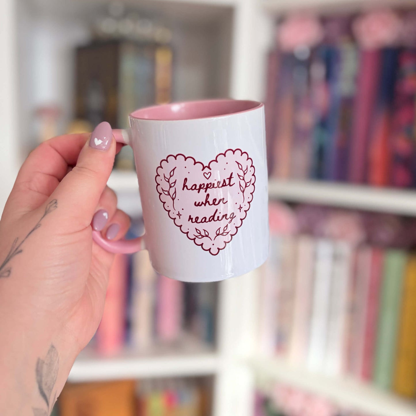 Happiest when reading Pink Coffee Mug