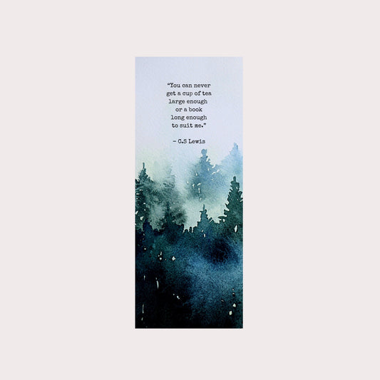 Watercolor forest bookmark with C.S Lewis quote