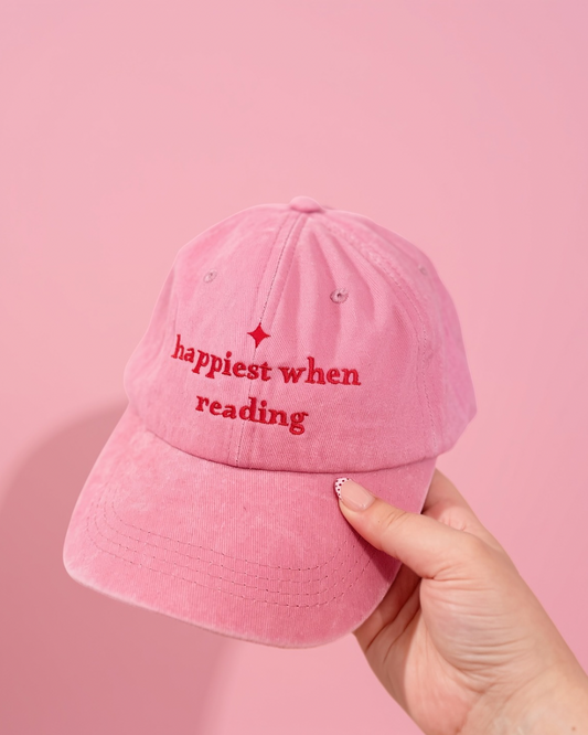 Happiest when reading embroidered cap