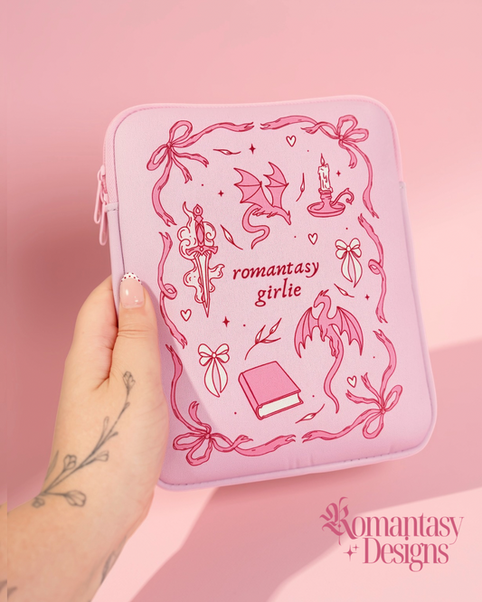 Romantasy Girlie book/kindle sleeve pink medium size