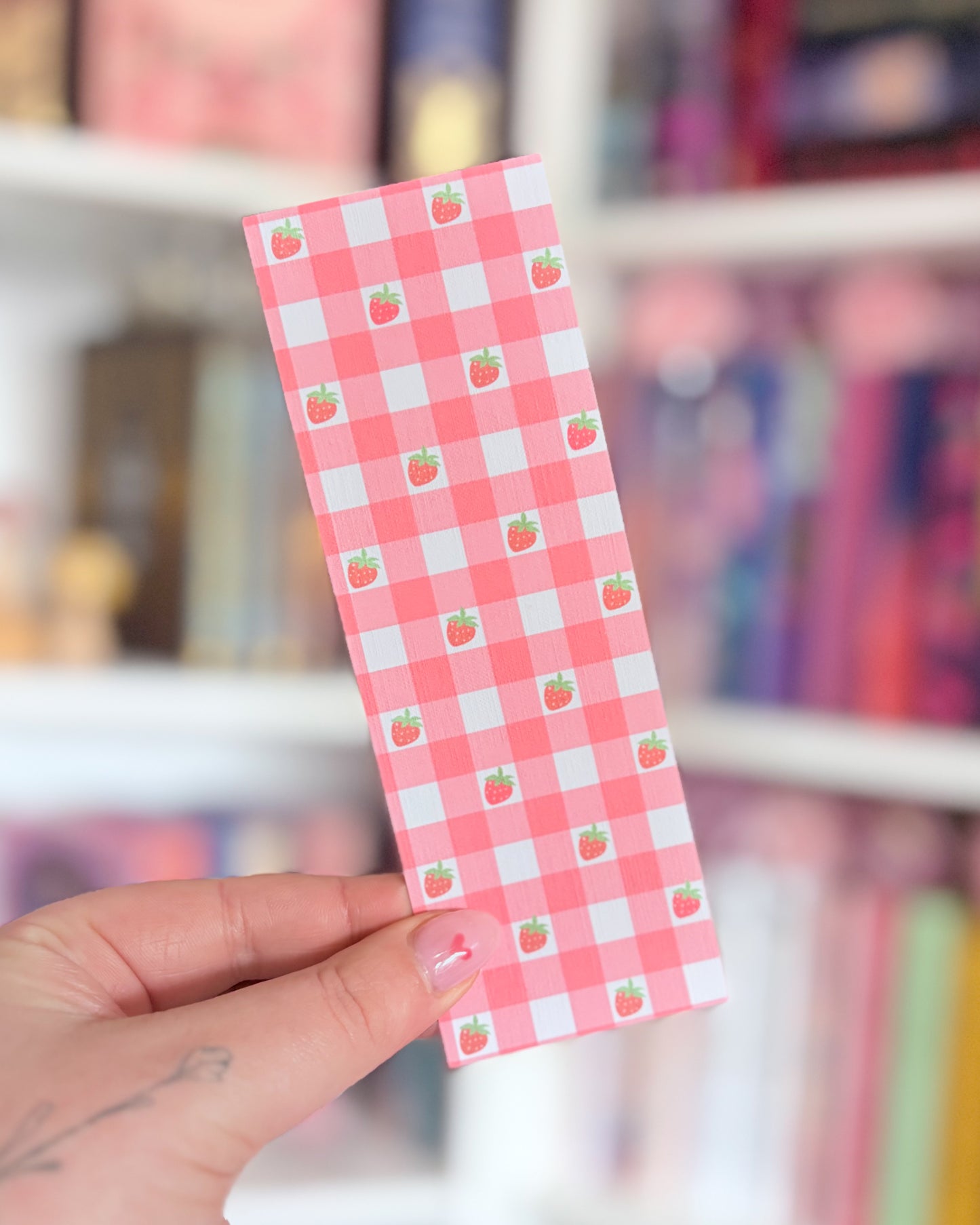 Gingham strawberry bookmark