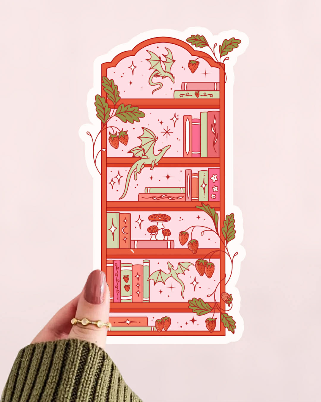 strawberry matcha dragon bookshelf bookmark