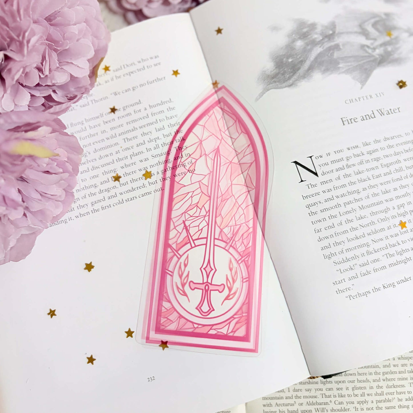 Pink sword stained glass style transparent bookmark
