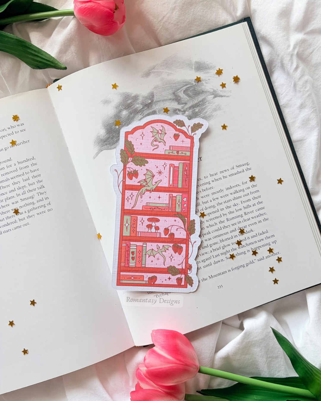 strawberry matcha dragon bookshelf bookmark