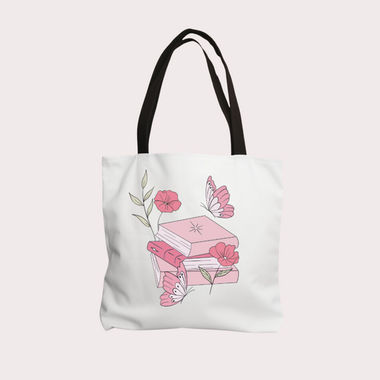 Pink book stack tote