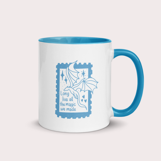 Long live 11oz ceramic blue handle coffee mug