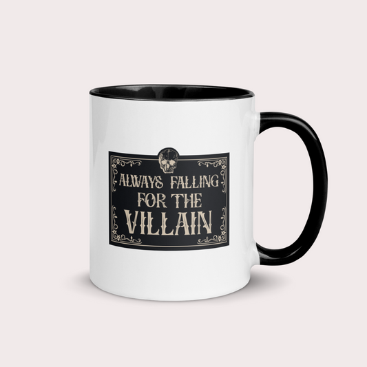 Always falling for the villain ceramic mug with black handle
