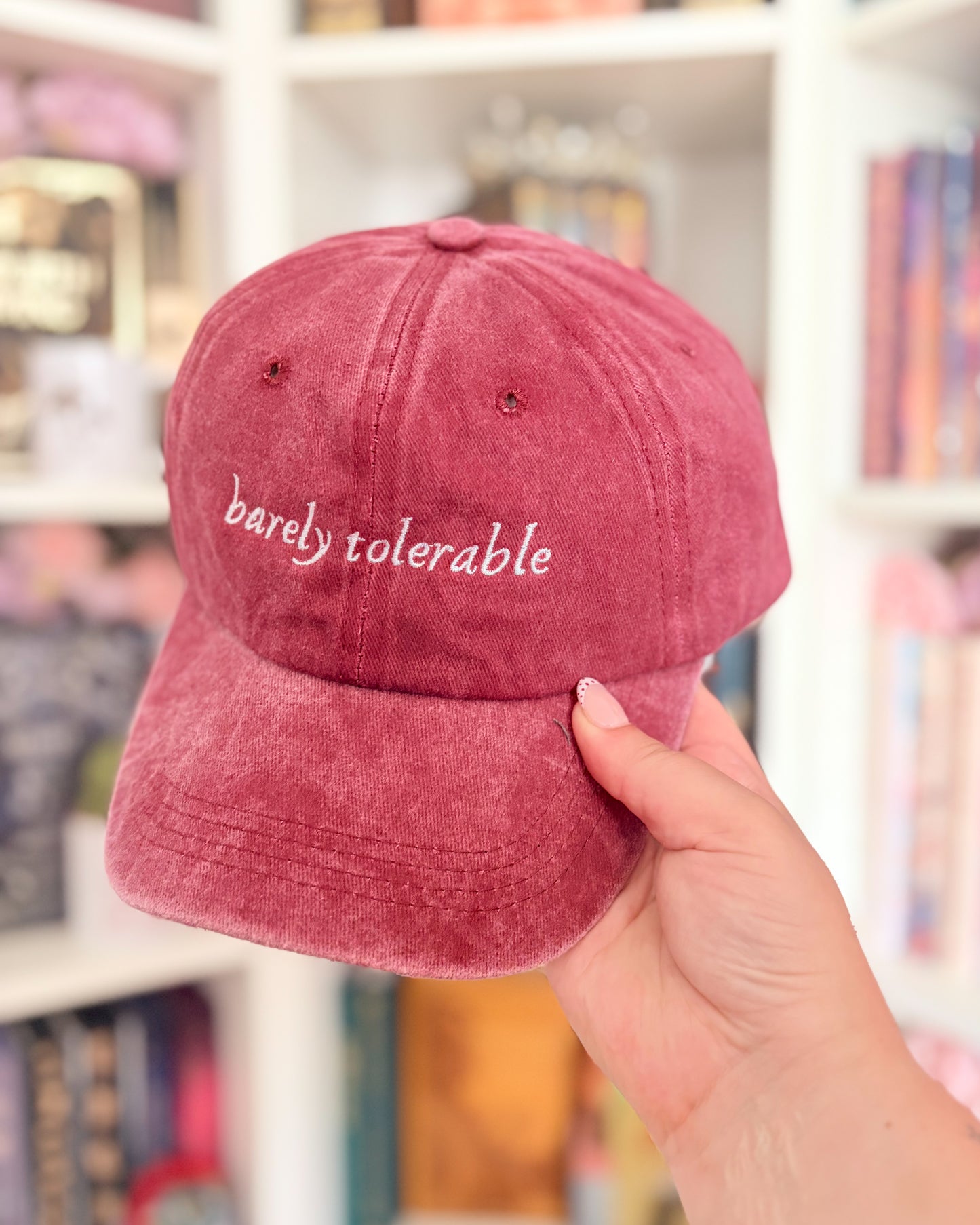 Barely tolerable embroidered cap