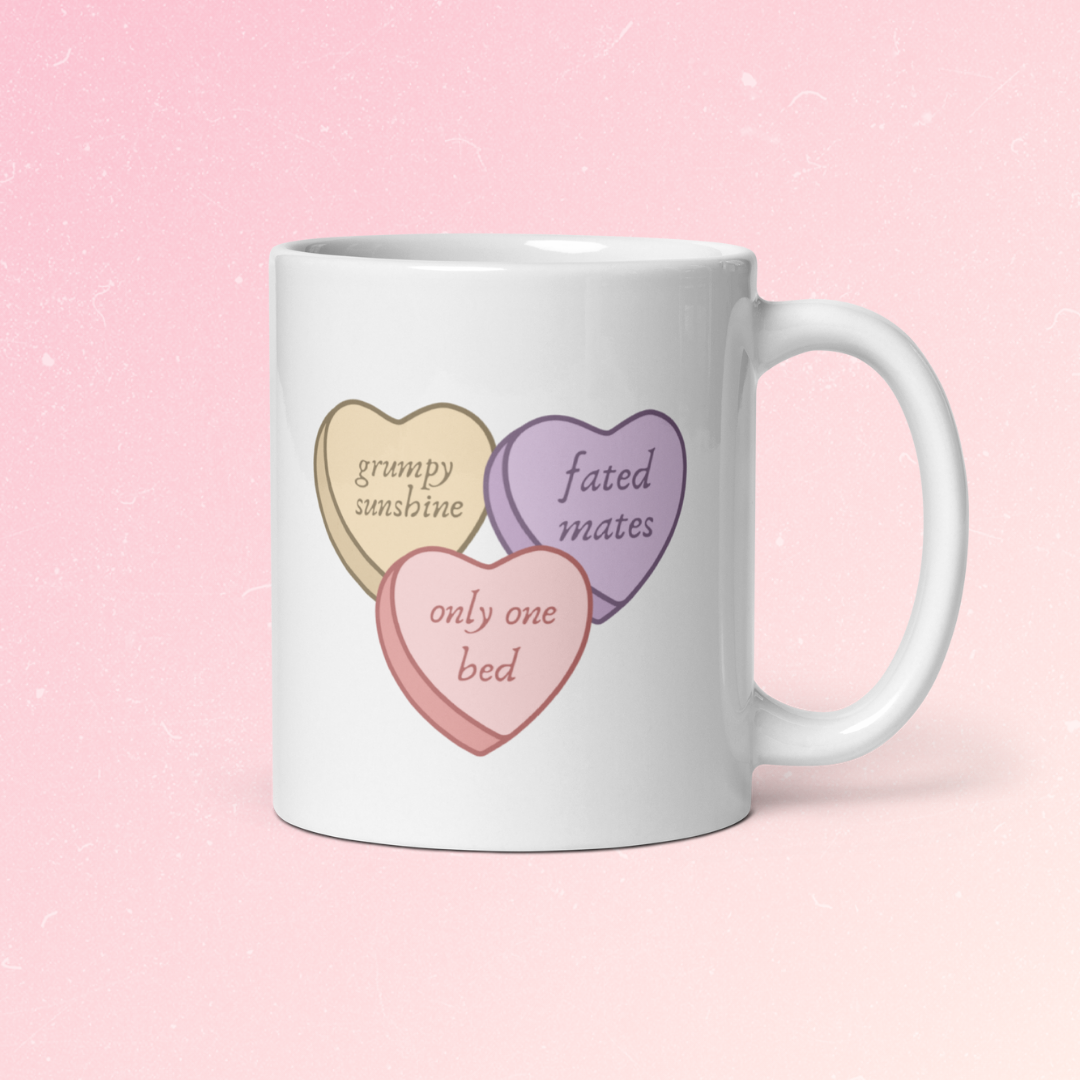 book trope conversation hearts mug