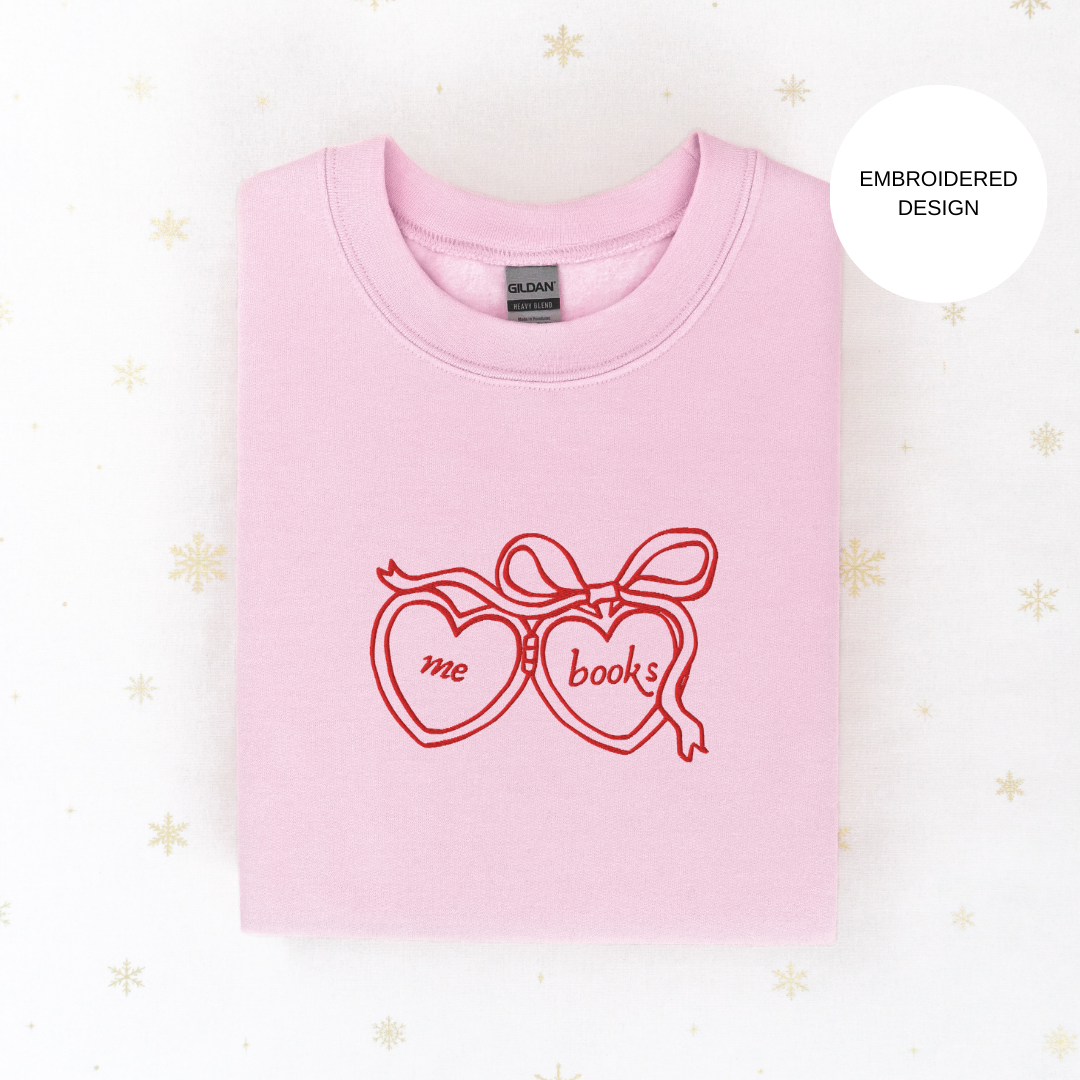 me + books locket embroidered sweatshirt
