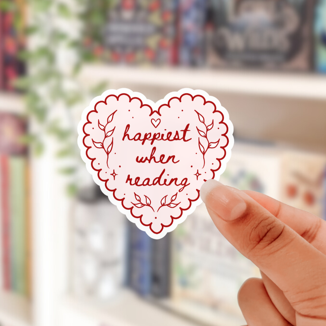 happiest when reading heart shaped sticker
