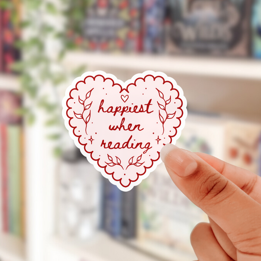 happiest when reading heart shaped sticker