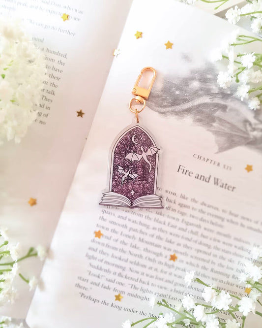 stained-glass style dragon window keyring