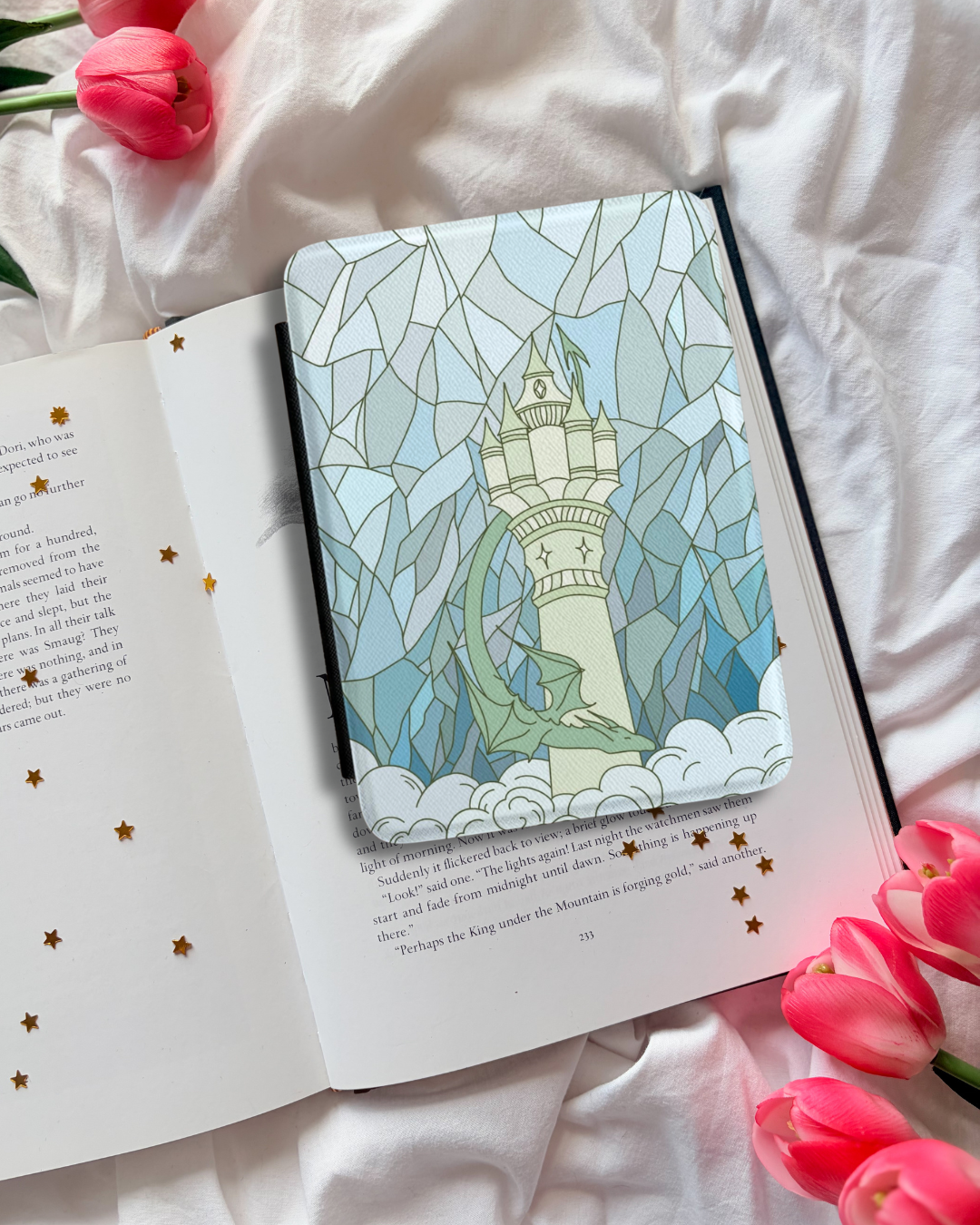 Stained glass blue dragon kindle case