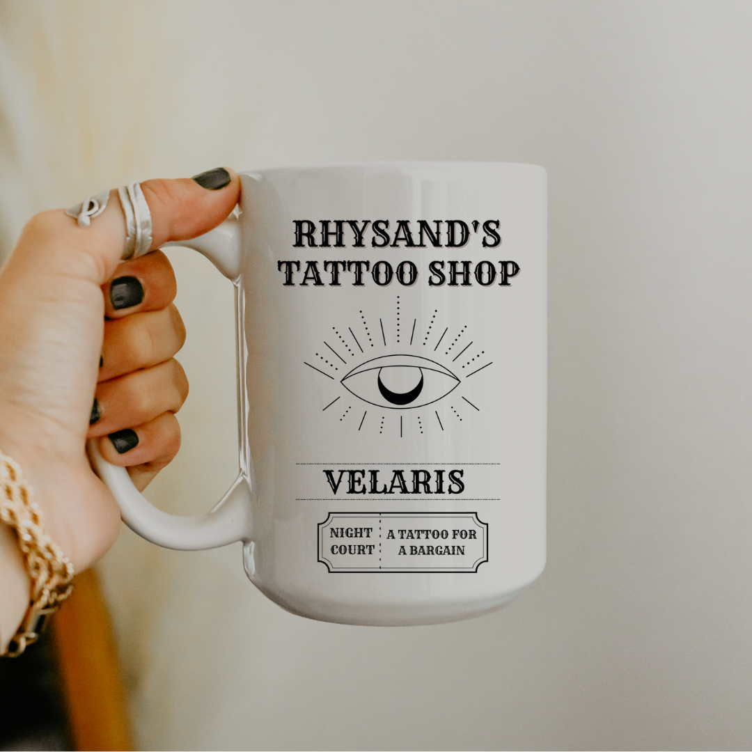 ACOTAR Rhysand's tattoo shop ceramic mug, officially licensed Sarah J Maas