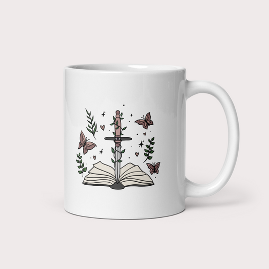 book sword and butterflies 11oz coffee mug