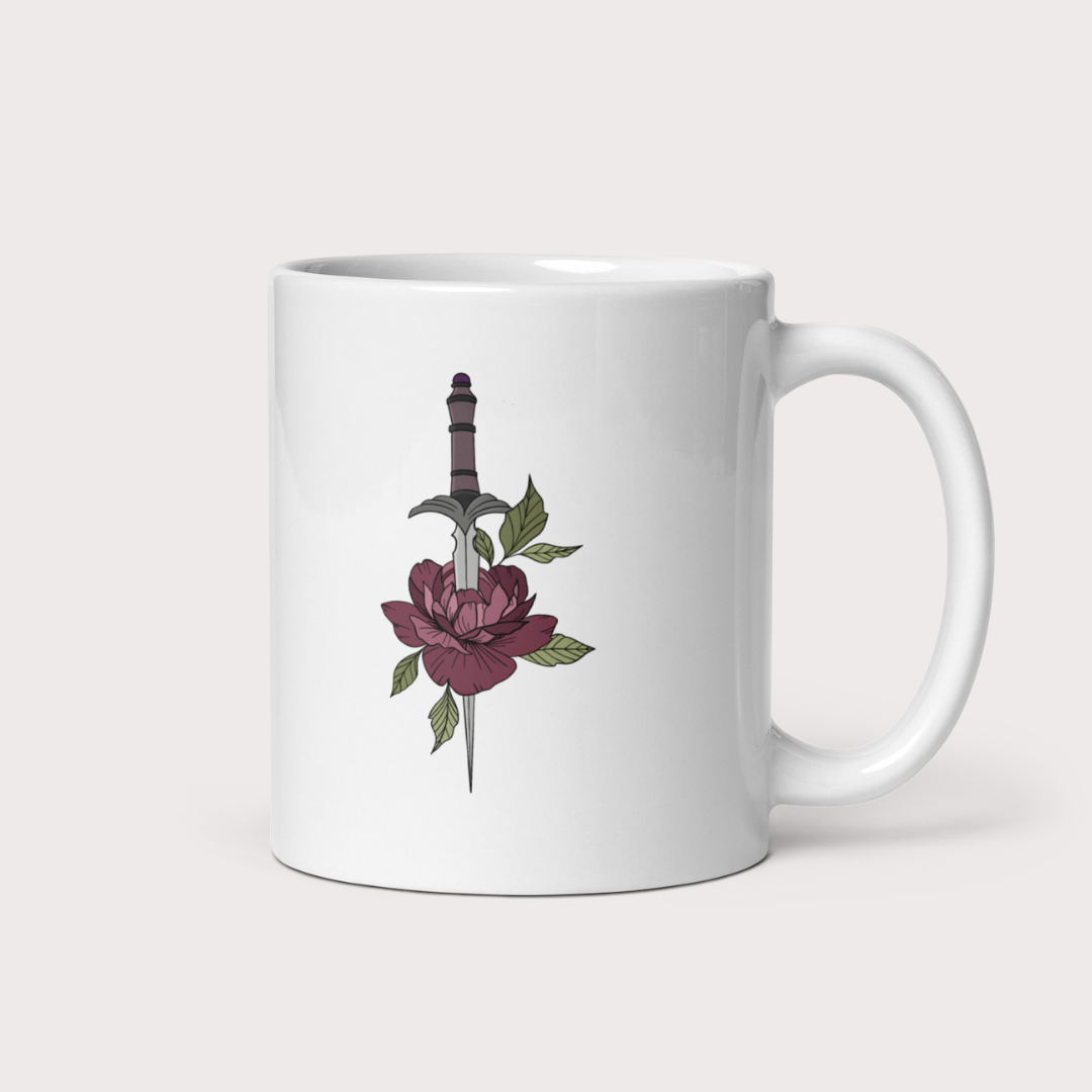 Dagger and rose fantasy book 11oz ceramic mug