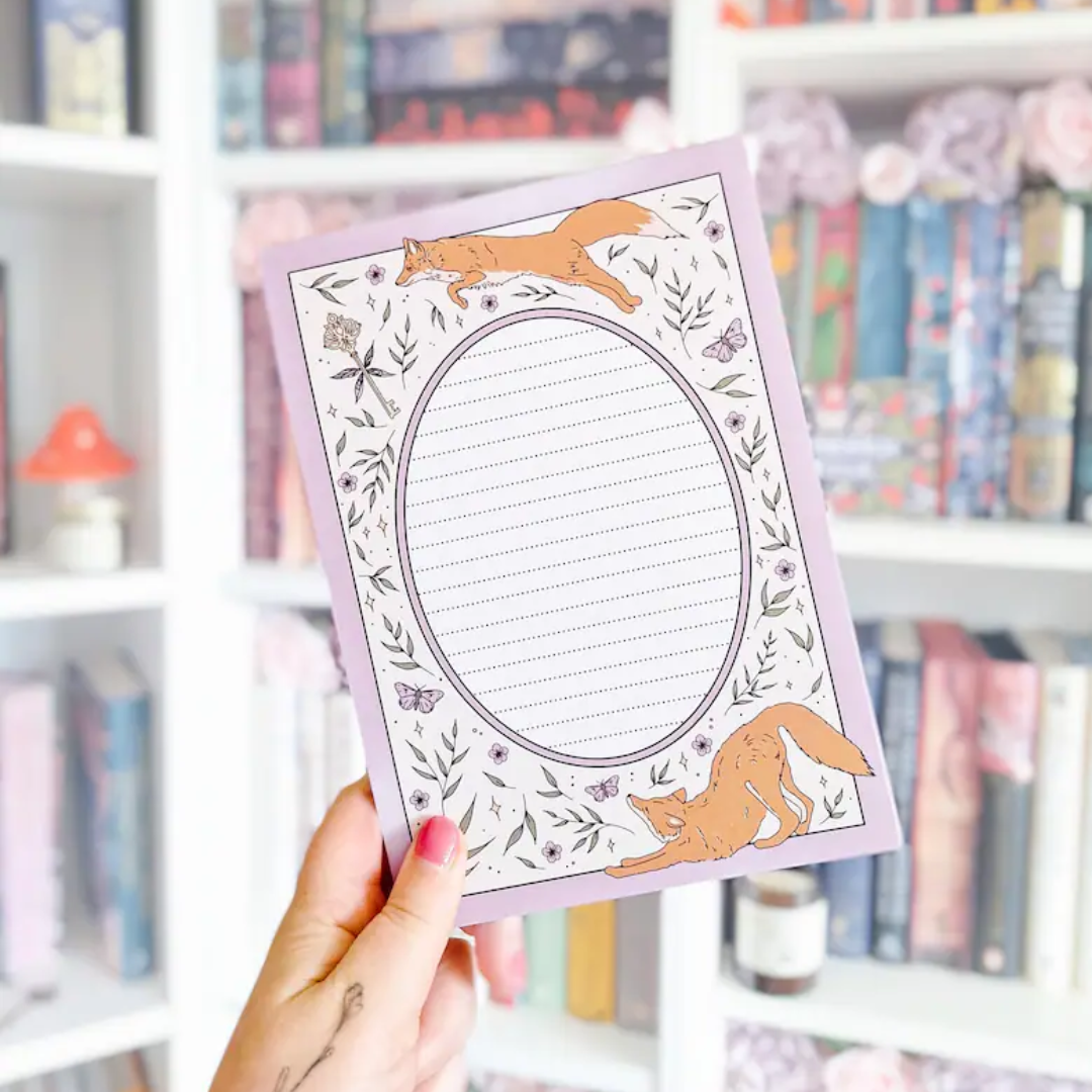 Notelets With Fox Pattern lilac fox notepad – Romantasy Designs