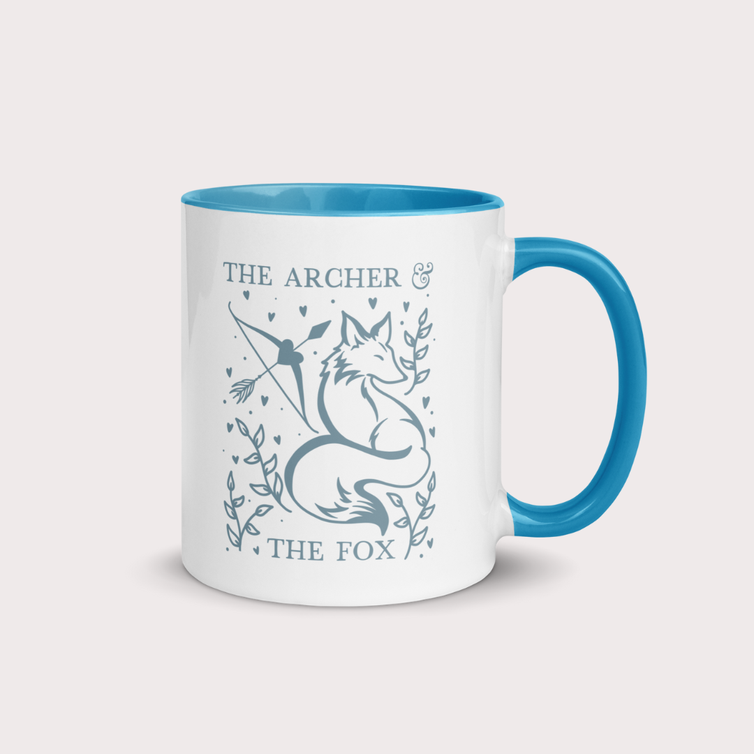 The archer and the fox blue mug