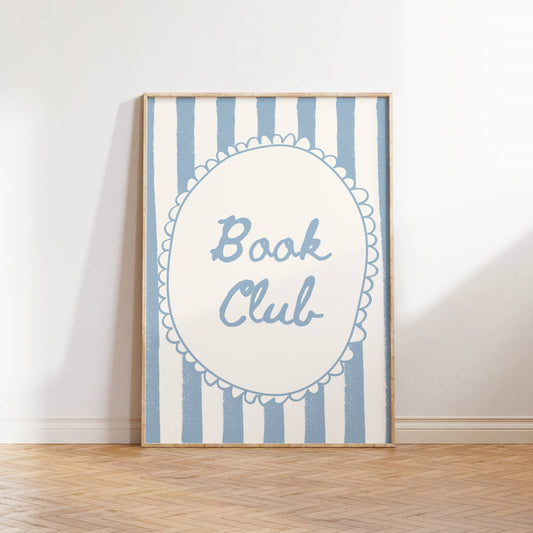Book club blue striped art print