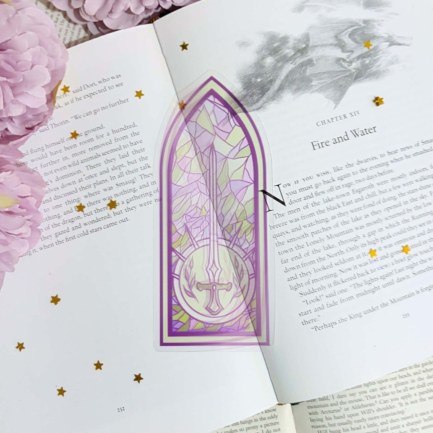Green and purple sword stained glass style transparent bookmark